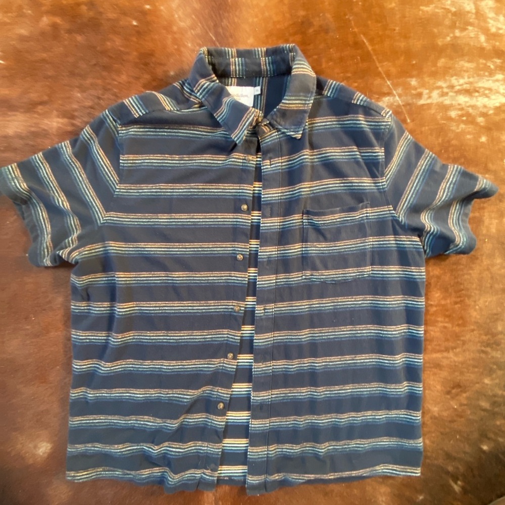 Goodfellow & CO navy blue and colored strip button down